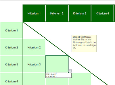 Excel-Vorlage: Präferenzmatrix groß (10 Kriterien) – Was ist wichtiger?