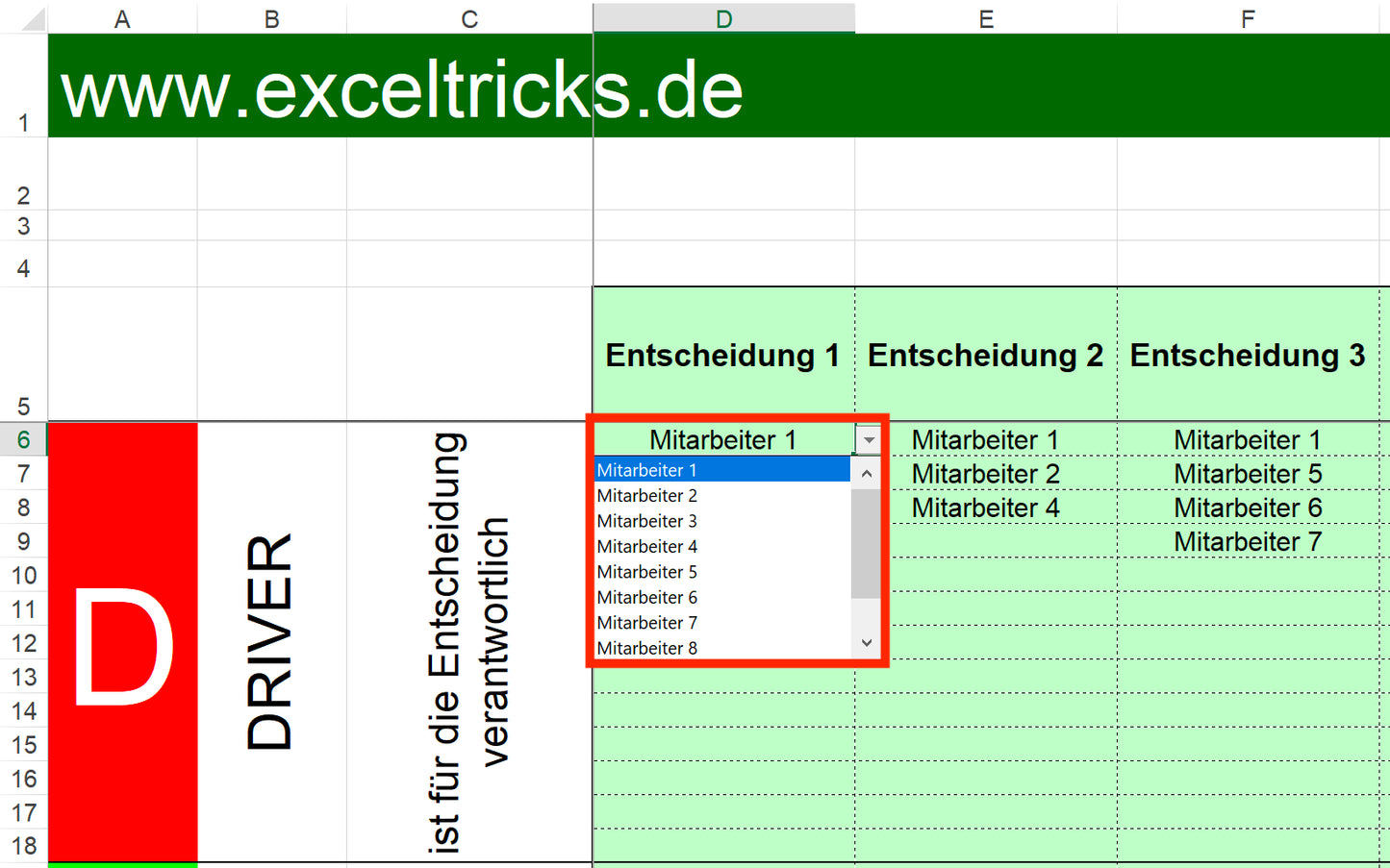 Excel-Vorlage: DACI-Matrix – Modell #3