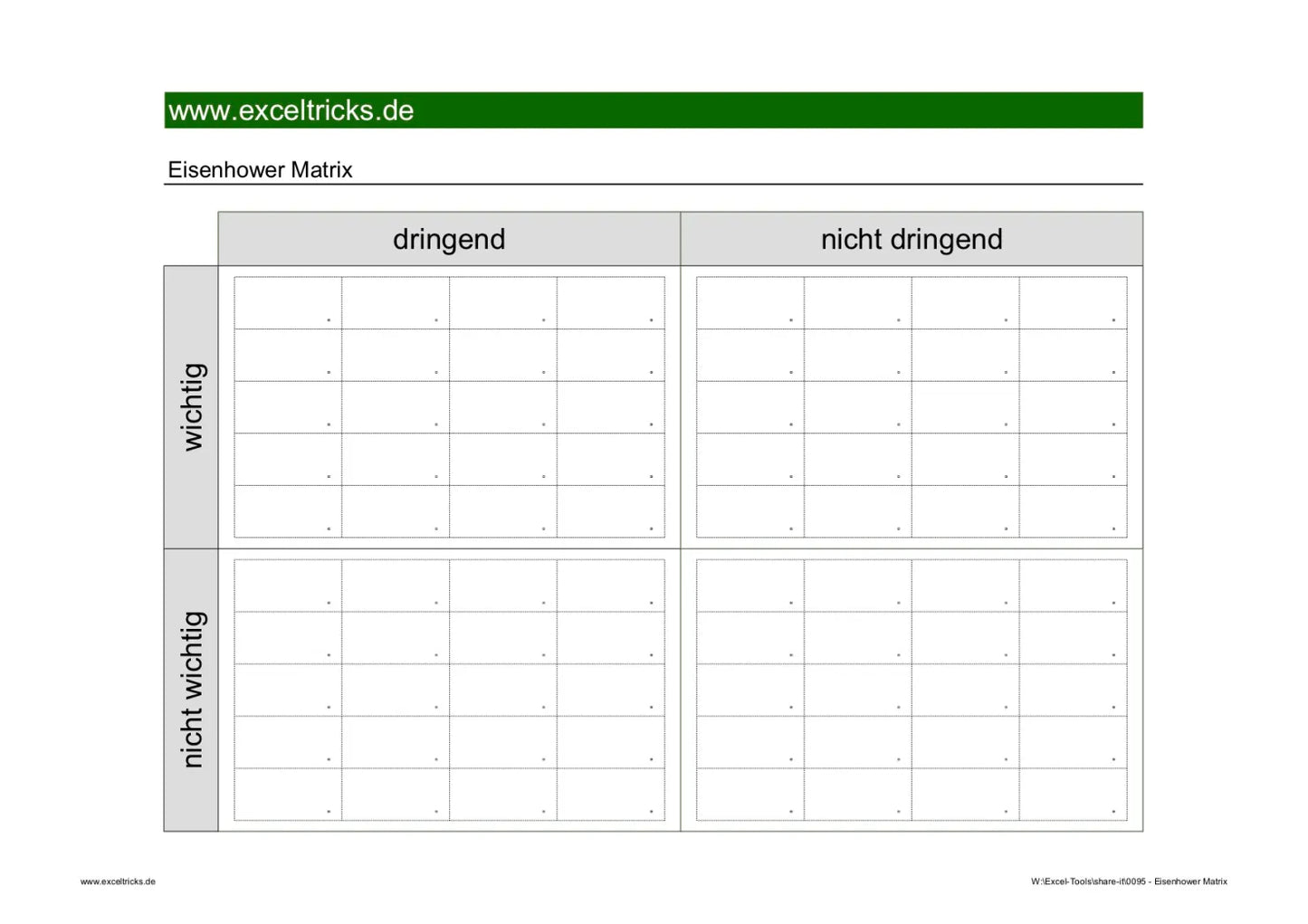 Excel-Vorlage: Eisenhower-Matrix – Aufgaben effizient priorisieren