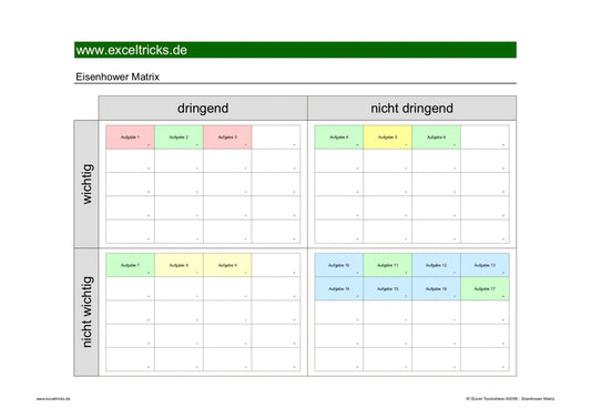 Excel-Vorlage: Eisenhower-Matrix – Aufgaben effizient priorisieren