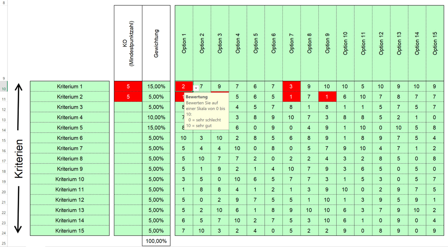 Excel-Vorlage: Entscheidungsmatrix