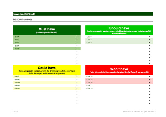 Excel-Vorlage: MoSCoW-Methode