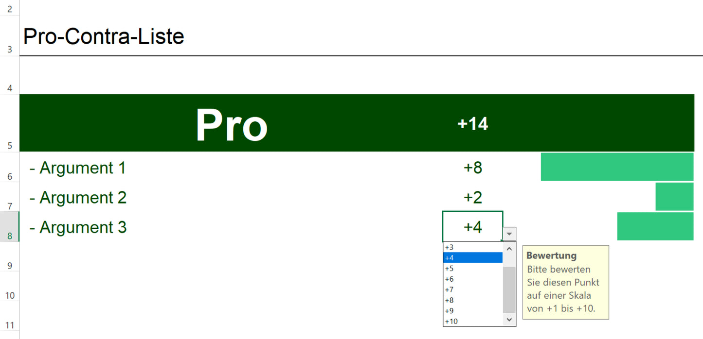 Excel-Vorlage: Pro-Contra-Liste