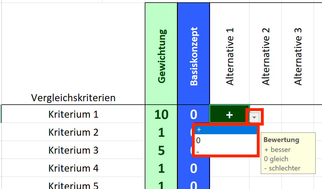 Excel-Vorlage: Pugh-Matrix