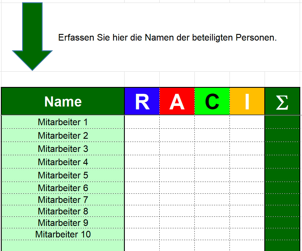 Excel-Vorlage RACI-Matrix – Modell #2 | Projektverantwortlichkeiten übersichtlich zuweisen