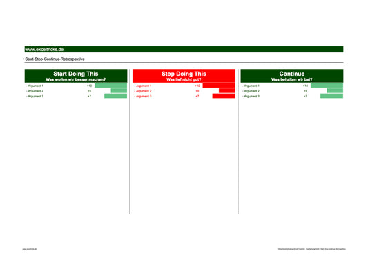 Excel-Vorlage: Start-Stop-Continue-Retrospektive