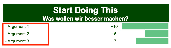 Excel-Vorlage: Start-Stop-Continue-Retrospektive